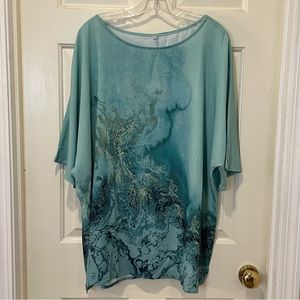 Boutique Marble Pattern Short Sleeve Tunic - Green 4XL